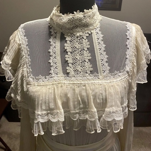 Rare Vintage 70's Gunne Sax Prairie White Wedding Lace Full Maxi Dress - Picture 3 of 8